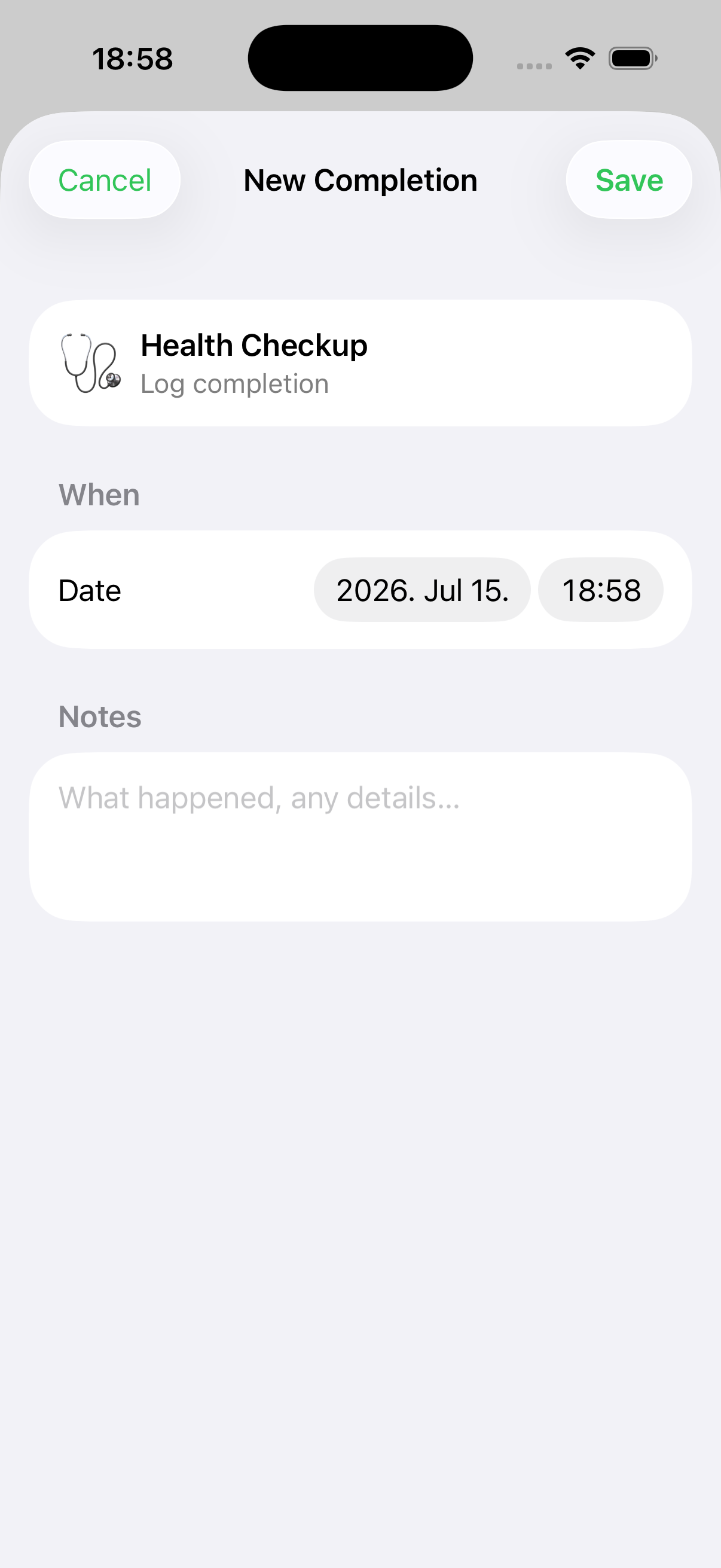 Logging a new completion